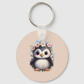 Niedliche Pinguine Rosa Name und Initialen Schlüsselanhänger (Rückseite)
