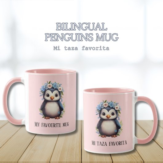 Niedliche Pinguine Rosa Zierschrift Tasse