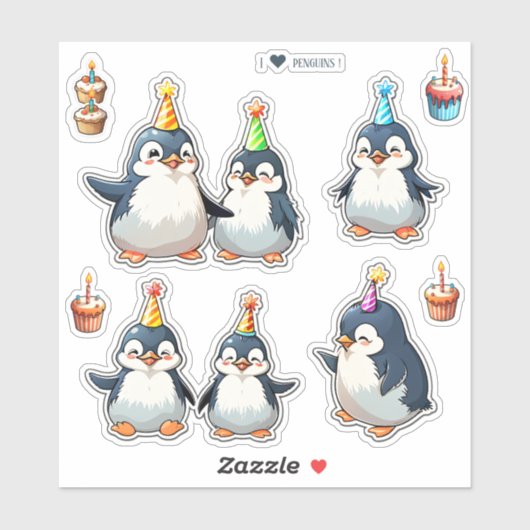 Niedliche Pinguine Scrapbook Geburtstag Aufkleber (Blatt)