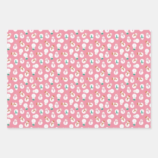 Niedliche Pinguine & Snowman Pink & Aquamarin Geschenkpapier Set (Vorderseite 3)