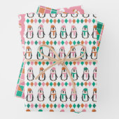 Niedliche Pinguine & Snowman Pink & Aquamarin Geschenkpapier Set (Beispiel)