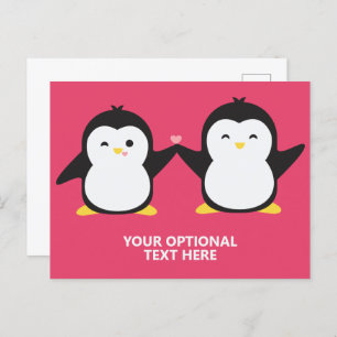 Niedliche Pinguine - Text und Farbe Postkarte