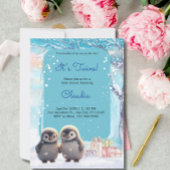 Niedliche Pinguine Twins Winter Blue Baby Dusche Einladung