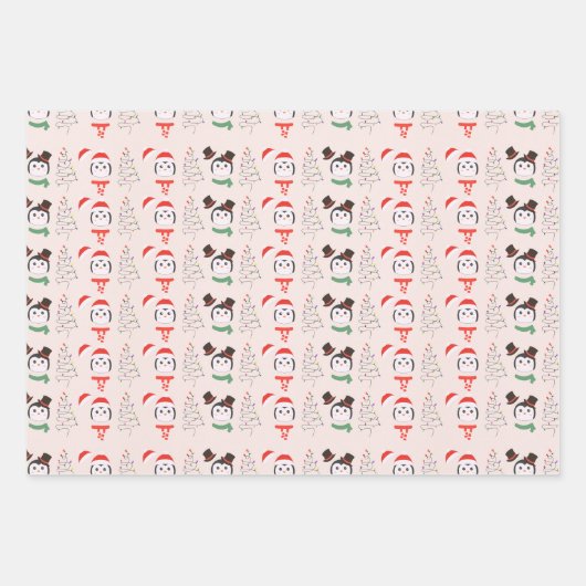 Niedliche Pinguine und moderne Weihnachtsbaumen We Geschenkpapier Set (Vorderseite 2)