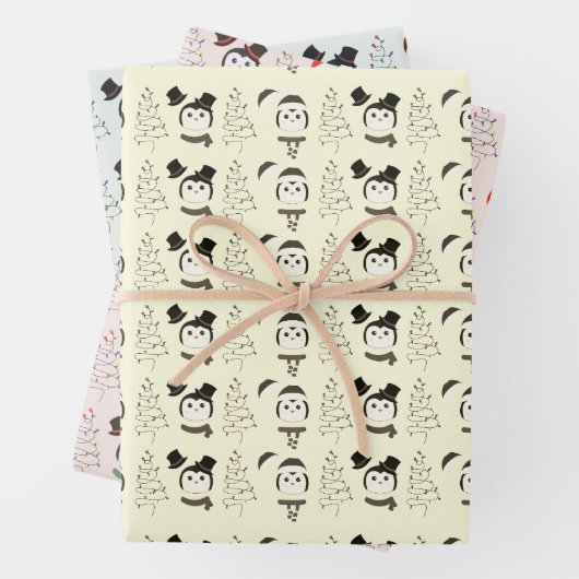 Niedliche Pinguine und moderne Weihnachtsbaumen We Geschenkpapier Set (Beispiel)