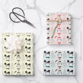 Niedliche Pinguine und moderne Weihnachtsbaumen We Geschenkpapier Set