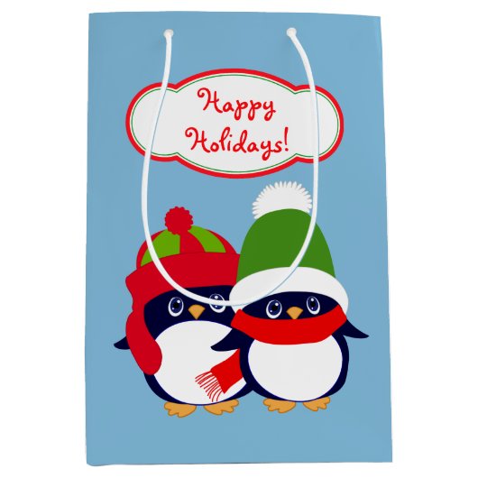 Niedliche Pinguine und Owls Holiday Mittlere Geschenktüte (Vorderseite)