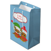 Niedliche Pinguine und Owls Holiday Mittlere Geschenktüte (Rückseite Schrägansicht)