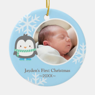 Niedliche Pinguine und Snowflakes Weihnachtsgesche Keramik Ornament