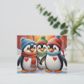Niedliche Pinguine Weihnachten Postkarte (Stehend Vorderseite)