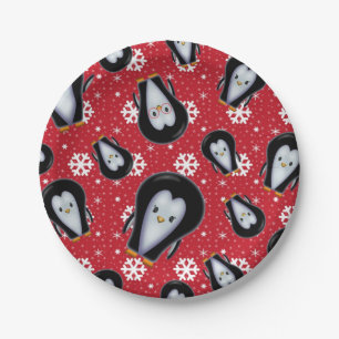 Niedliche Pinguine Weihnachtsfest Kunst Pappteller
