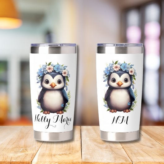 Niedliche Pinguine Weißer Individuelle Name & Init Thermobecher