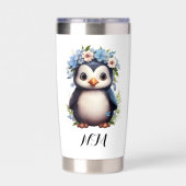 Niedliche Pinguine Weißer Individuelle Name & Init Thermobecher (Rückseite)