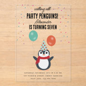 Niedliche Pinguine Winter Birds Kindergeburtstag P Acryleinladungen (Vorderseite)