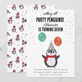Niedliche Pinguine Winter Birds Kindergeburtstag P Einladung