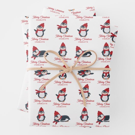 Niedliche Pinguine Winter Frohe Weihnachten Indivi Geschenkpapier Set (Beispiel)