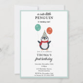 Niedliche Pinguine Winter Kids Boy Animals Geburts Einladung (Vorderseite)