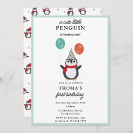 Niedliche Pinguine Winter Kids Boy Animals Geburts Einladung