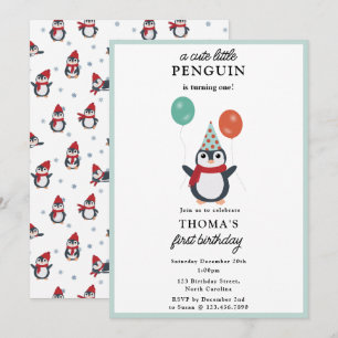 Niedliche Pinguine Winter Kids Boy Animals Geburts Einladung