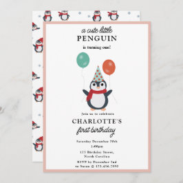 Niedliche Pinguine Winter Kids Girl Animals Geburt Einladung