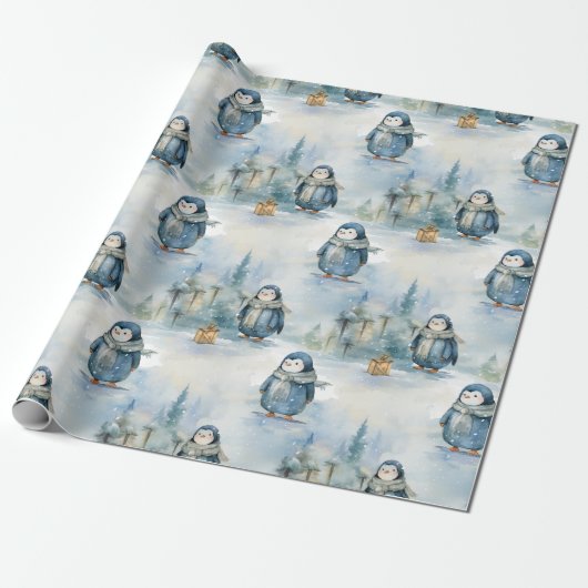 Niedliche Pinguine Winterdesign, wie zum Thema gem Geschenkpapier (Ungerollt)