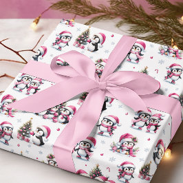Niedliche Pinguine Winterurlaub Rosa Weihnachten Geschenkpapier