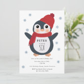 Niedliche Pinguine Wintervögel Arktische Tiere Geb Einladung (Stehend Vorderseite)