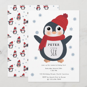 Niedliche Pinguine Wintervögel Arktische Tiere Geb Einladung