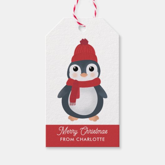 Niedliche Pinguine Wintervögel Arktische Weihnacht Geschenkanhänger (Vorderseite)