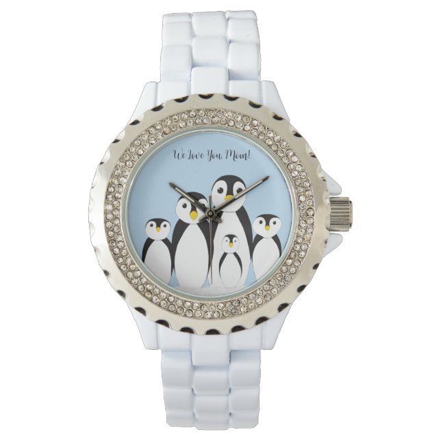 Niedliche Pinguinfamilie Armbanduhr (Vorderseite)