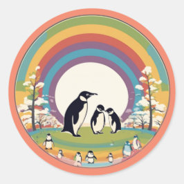 Niedliche Pinguinfamilie Runder Aufkleber