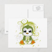 Niedliche Pinguingrün flauschige Wirkung Musiknote Postkarte (Vorne/Hinten)