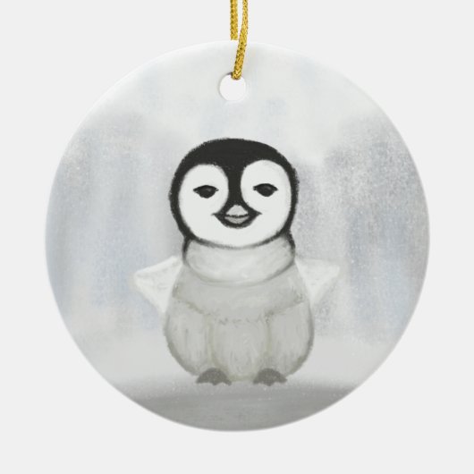 niedliche Pinguinhand zeichnend Keramik Ornament (Vorne)