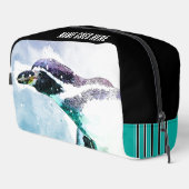 Niedliche Pinguinschwarz und Aquamarine Wasserfarb Waschbeutel (Rechte Ecke)