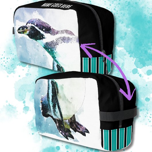 Niedliche Pinguinschwarz und Aquamarine Wasserfarb Waschbeutel