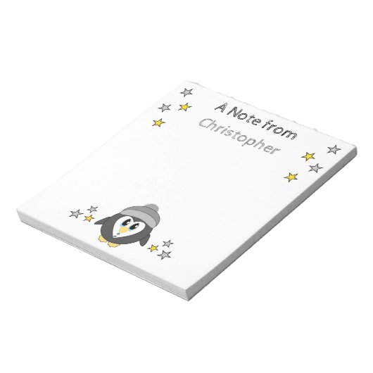 Niedliche Pinguinsterne und Name Graukinder Notizblock (Rotiert)