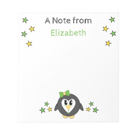 Niedliche Pinguinsterne und Namen "grüne Kinder" Notizblock (Vorderseite)
