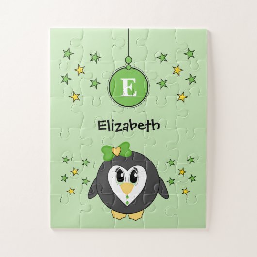 Niedliche Pinguinsterne und Namen "grüne Kinder" Puzzle (Vertikal)