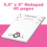 Niedliche Pinguinsterne und Namen rosa Kinder Notizblock<br><div class="desc">Ein Notizblock für Kinder. Mit einem niedlichen Pinguin und Sternen. Einen Namen hinzufügen. Geschenkidee. Rosa und gelb.</div>
