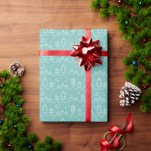 Niedliche Pinienbäume und Gebirge aquamarin Geschenkpapier