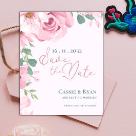 Niedliche Pink-Aquarellblütenhochzeit Das Datum sp Postkarte