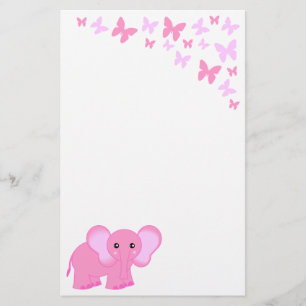 Niedliche Pink Baby Elephant and Butterfly Geschir Briefpapier