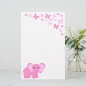 Niedliche Pink Baby Elephant and Butterfly Geschir Briefpapier (Stehend Vorderseite)