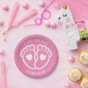 Niedliche Pink Baby Feet Custom Girl's Baby Shower Pappteller