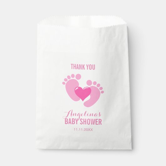Niedliche Pink BABY FEET Heart Girl Babydusche Geschenktütchen (Vorderseite)