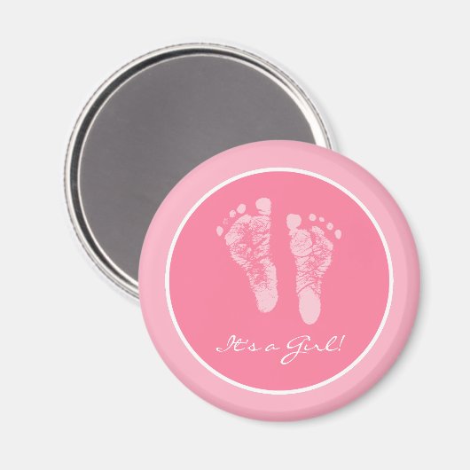 Niedliche Pink Baby Footprints durch eine Girl Bab Magnet (Vorderseite/Rückseite)