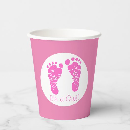 Niedliche Pink Baby Footprints durch eine Girl Bab Pappbecher (Vorderseite)