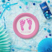 Niedliche Pink Baby Footprints durch eine Girl Bab Pappteller (Party)