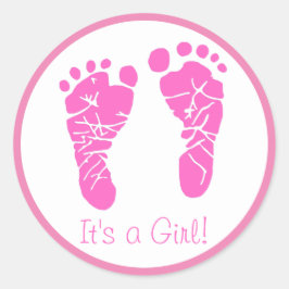 Niedliche Pink Baby Footprints durch eine Girl Bab Runder Aufkleber