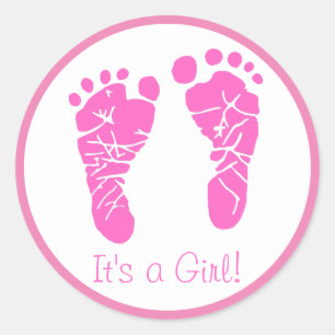 Niedliche Pink Baby Footprints durch eine Girl Bab Runder Aufkleber